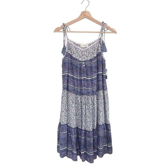 NWT Lucky Brand Tiered Mixed Floral Print Tassel Tie Strap Boho Sundress Small - Picture 4 of 16